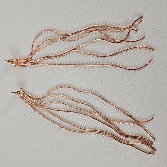 Guess Rose Gold Fringe Dangling Drop Statement Earrings - Picture 3 of 9